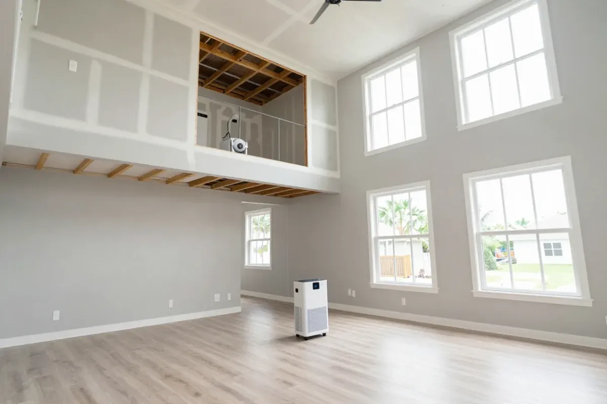 Drying equipment set up in a two-story Palm Beach Gardens townhome after an upstairs plumbing leak